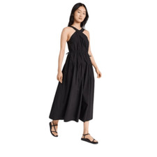 Madewell Dress Womens Size 2 Black Poplin Tiered Midi