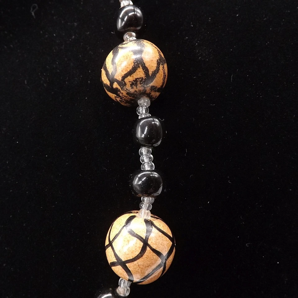 Colar Quênia Kazuri 24" contas bronzeadas arte africana pintada à mão cerâmica contas de argila - Imagem 3 de 4