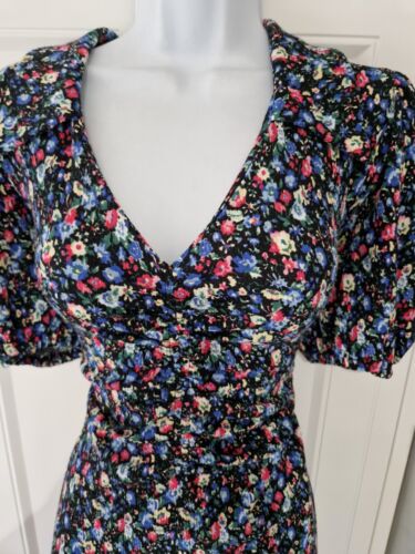 Womens Monsoon Blue Floral Ditsy Crinkle Puff Sleeves Ruched Midi Tea Dress M. - Picture 3 of 12