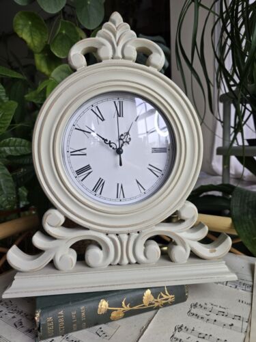 Wooden Beige Distress Mantle Clock French Rustic Shabby Chic Style - Picture 1 of 12