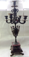 ancien grand chandelier bronze patiné laiton marbre pied griffes aigle tete lion