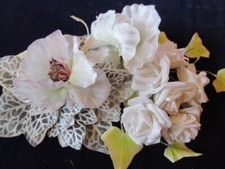Vtg Millinery Flower Collection White Roses w/Ivy Leaves 1 1/2" German H4689