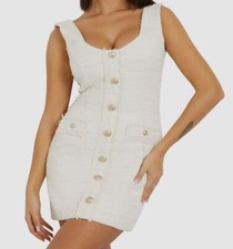 GUESS Women's White Tosca Tweed Button-Accent Mini Dress Size L