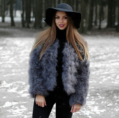 Women Real Ostrich Feather Fur Coat 