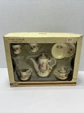 Classic Treasures 10 Piece Mini Porcelain Tea Set White and Pink Roses Doll Play