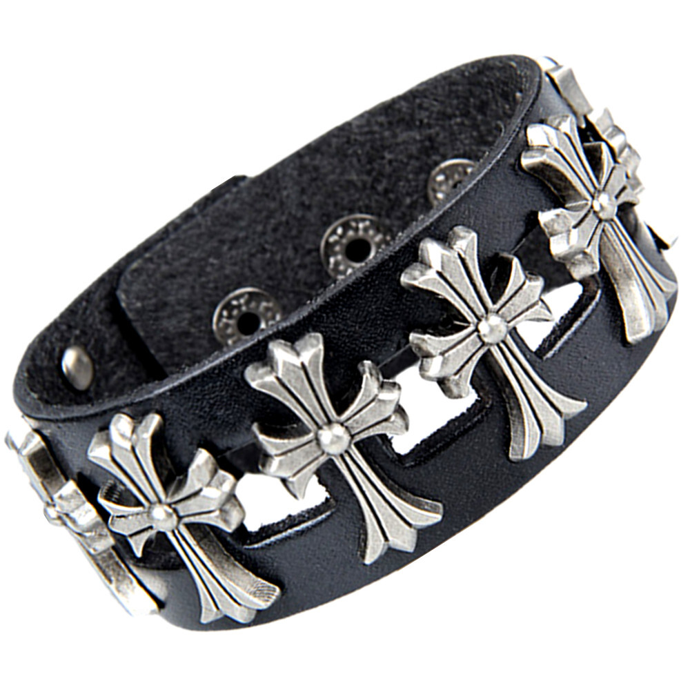 Men's Punk Genuine Leather Belt Bangle Cuff Bracelet – Adjustable, Brown