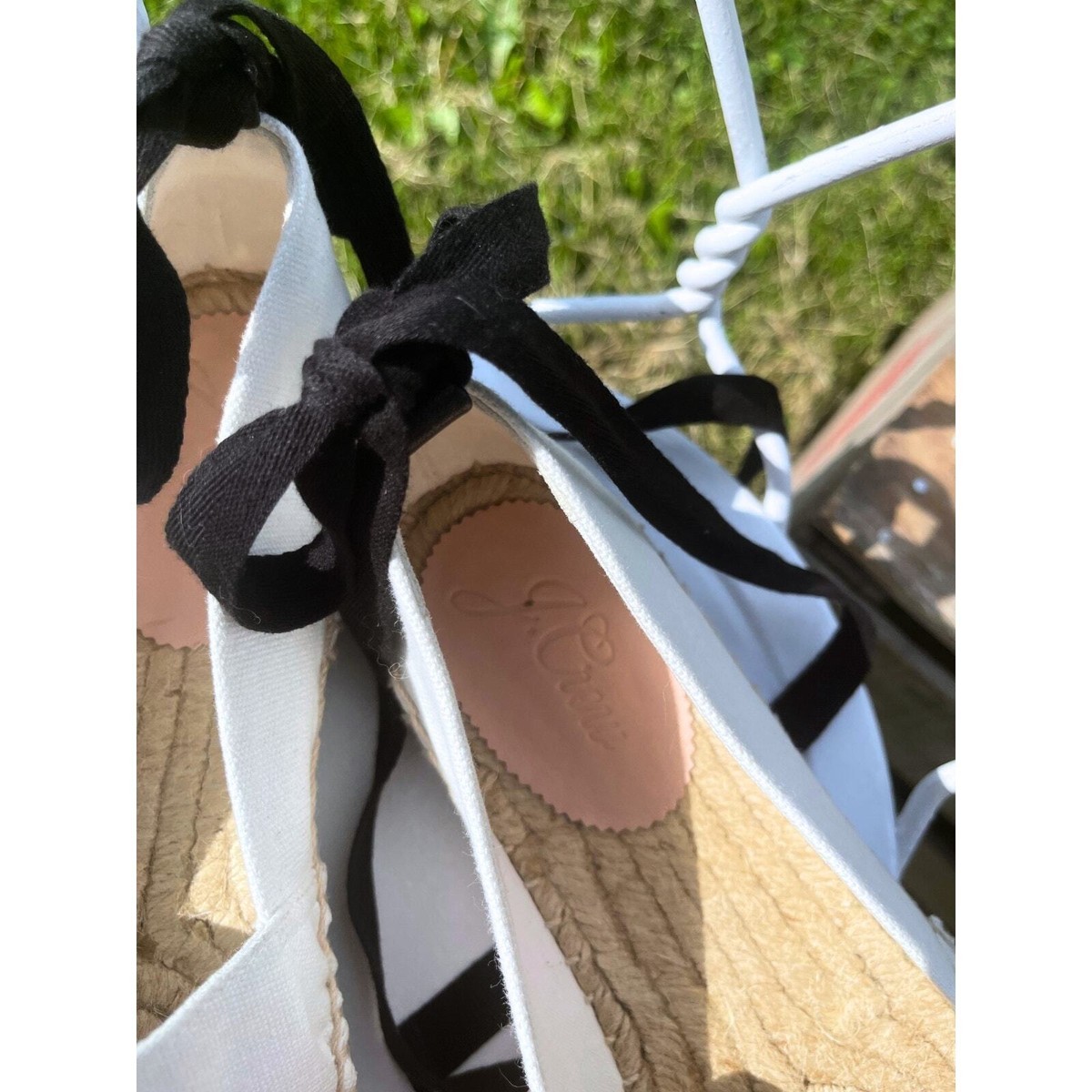 J.Crew White Canvas Espadrille Flats with Leather Cap Toe  display picture 1