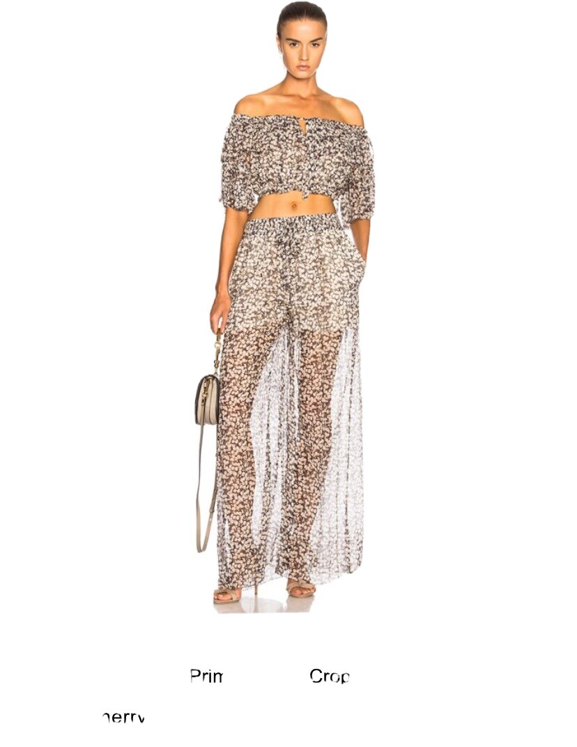 Zimmermann Cherry Blossom Crop Top Tie & Wide Leg Pant Set Size 2