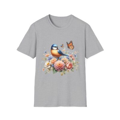 Nature-Inspired Art T-Shirt, Floral Bird Design, Spring/Summer Essential, Gift