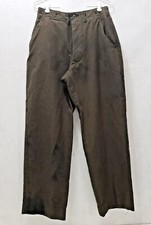 WWII Vintage Pants - Button Fly Thick Green w/ Blue Interior Pockets 29X31 Wool