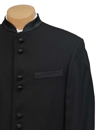 New Men's Black Mandarin Collar Tuxedo Frock Coat Long Western Duster 40R - Picture 2 of 5