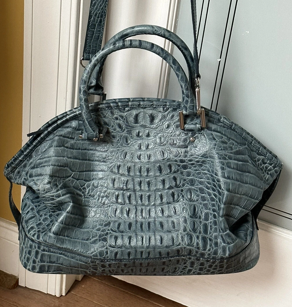 Talbots Blue Leather Faux Crocodile Purse Satchel Shoulder Bag eBay