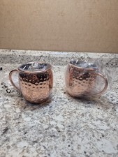 Set of 2 Hammered Copper Moscow Mule Mugs Stainless Steel Lined Cocktail Cups