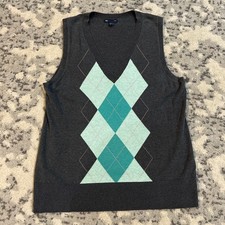 Gray And Teal Argyle V-neck Sweater Vest