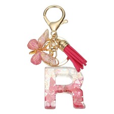 Alphabet R Tassel Butterfly Initial Letter Keychain Rose Red, Pack of 1 