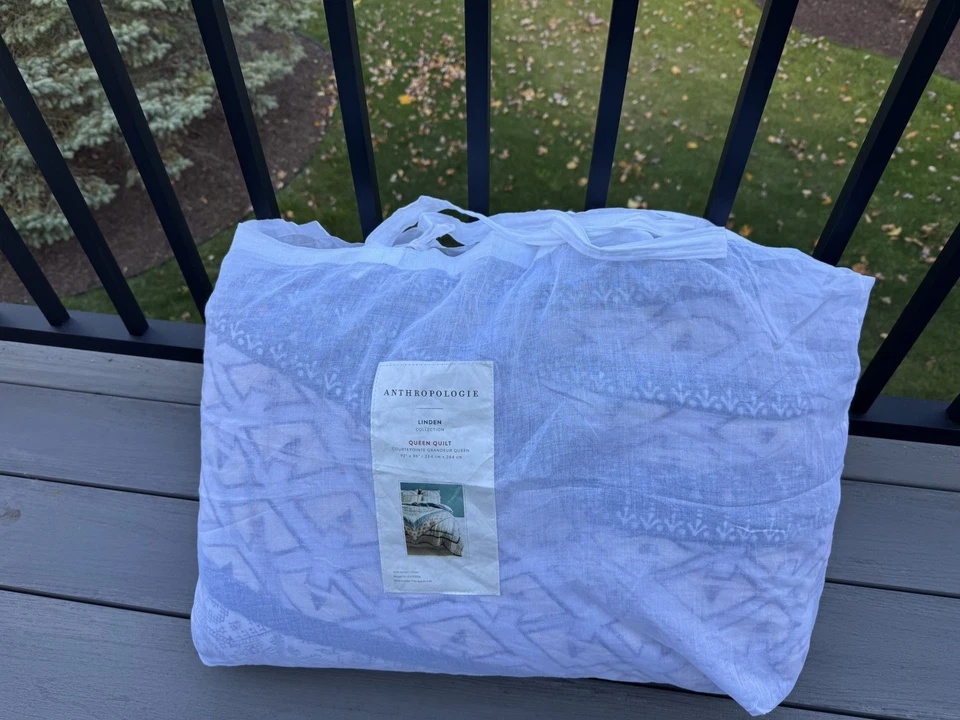 Edredón reversible Anthropologie Linden Queen algodón Courtepointe Grandeur 92"x96" Foto 2 de 4