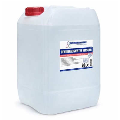Demineralisiertes Wasser 20L   VE-Wasser entionisiert für Auto, Haushalt, Labor