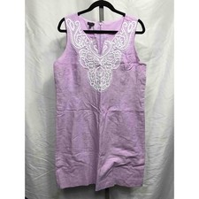 Talbots Women's Lavender Linen Blend Embroidered  Sleeveless Shift Dress Size 12