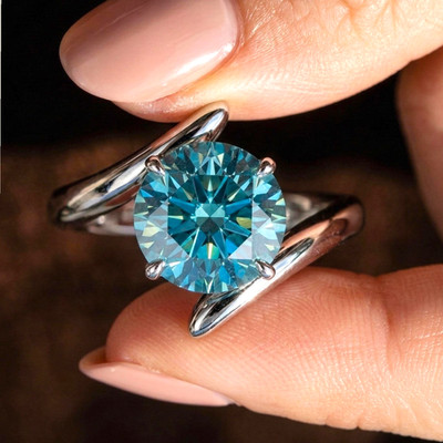 Fancy Vivid Blue Ring Rundschliff 4,00 kt Diamant IGI Lab Grown 14 K Weißgold