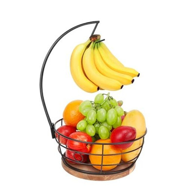  Countertop Fruit Basket Bowl with Banana Hanger, Modern Standing Fruit 