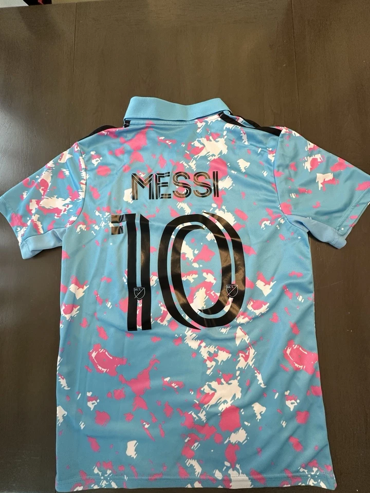 Camiseta de visitante Inter Miami CF Messi #10 azul rosa patrón Adidas talla para hombre ES Foto 2 de 4