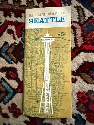 Vintage KROLL'S MAP OF SEATTLE Washington 38 x 25 Double Sided 1970'S