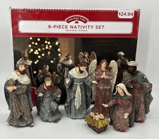Holiday Time 8 Piece Glitter Nativity Set in Box