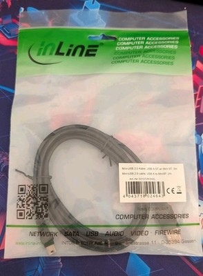 InLine  USB 2.0 Mini-Kabel, USB A ST an Mini-B ST (5pol.), schwarz, 2m