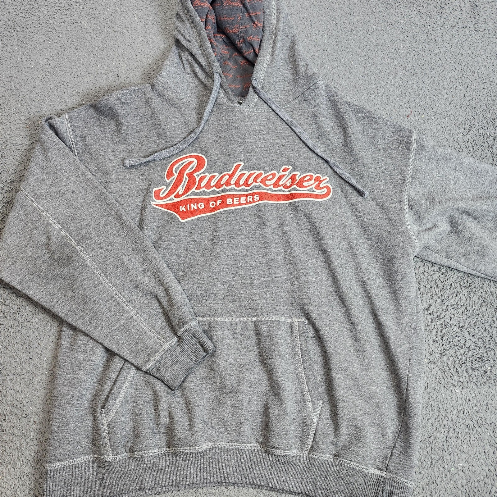 Budweiser Attitude Hoodie Mens Large Gray Pullover King Of Beers Sweatshirt