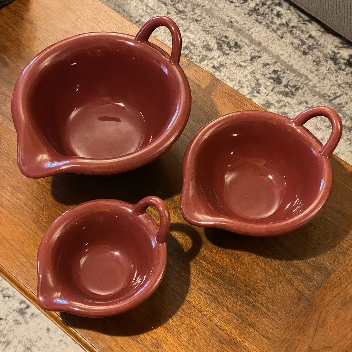 Vintage Ceramic Nesting Mixing Bowls Speckled w/ Handle ~ Set of 3