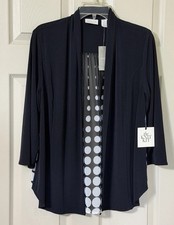 NWT Chico  s Size 1 Knit Kit Open Front Jacket Black Polka Dot Chiffon Back