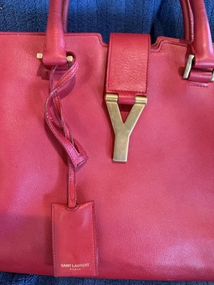 Authentic Saint Laurent Y Cabas Large Red Leather Tote Bag with