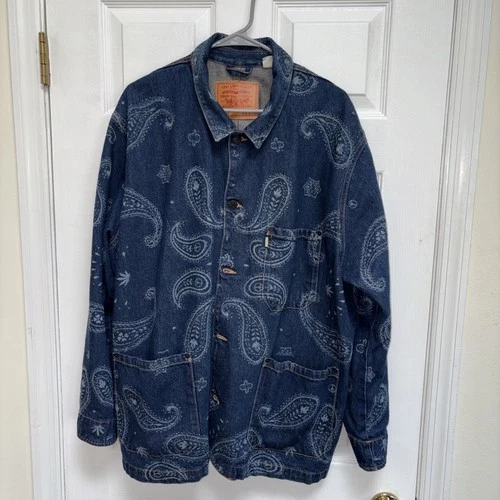 LEVIS x SNOOP DOGG BLUE PAISLEY BANDANA 420 DENIM CHORE JACKET Mens Large - product listing photo