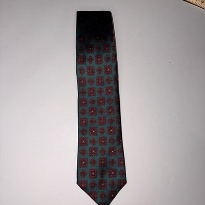 Nate Friedman 100% Silk Tie Teal Red Geometric. Handmade Westfield NJ
