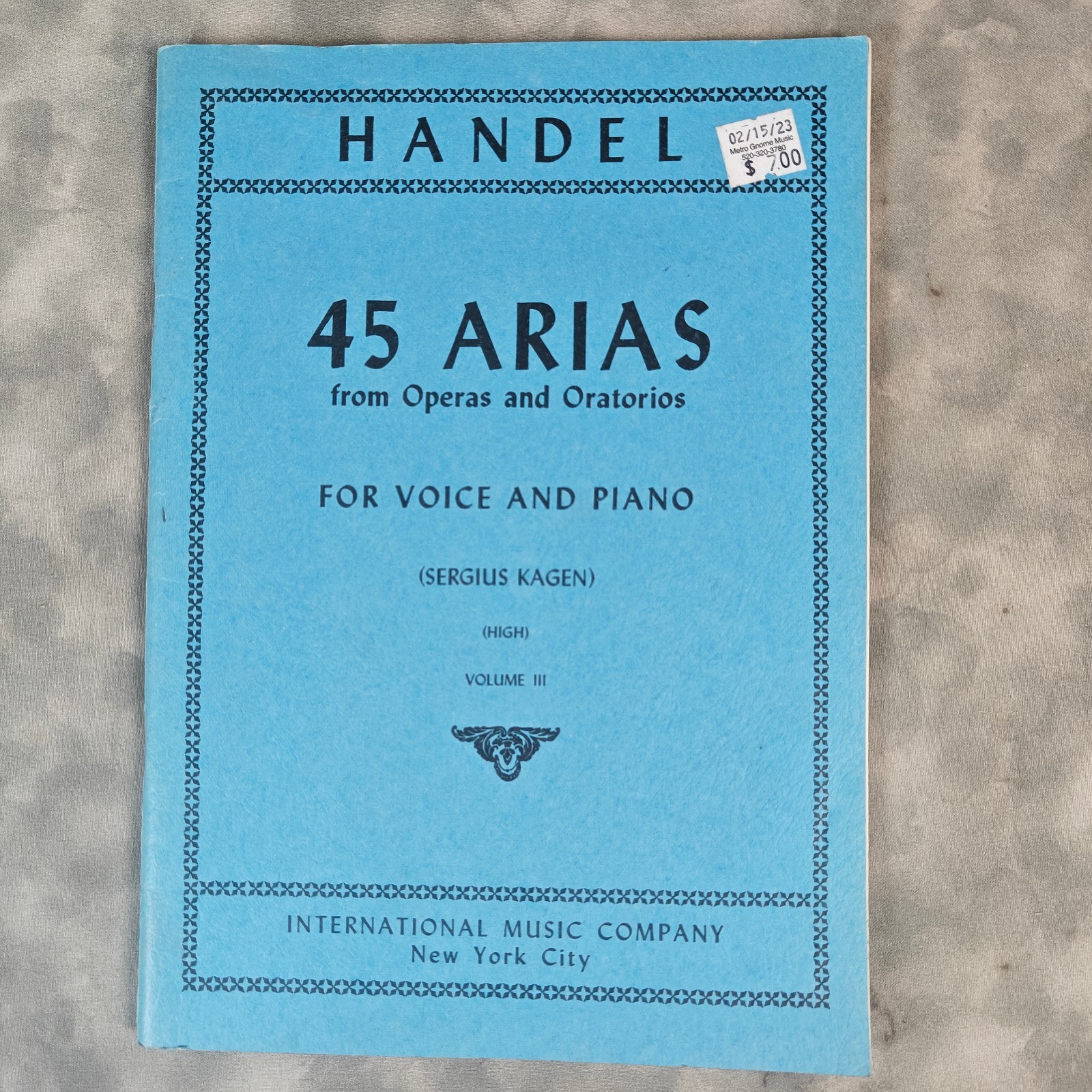 Handel 45 Arias Vol 3 High Voice & Piano Kagen 1959 IMC 1697 Sheet Music Book VG