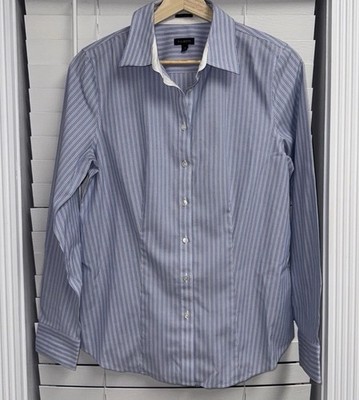 Talbots Lgt Blue Stripe Button Down Long Sleeved Wrinkle Resistant Oxford 8