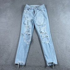 American Eagle Mom Jeans Size 0 Light Wash Destroyed Distressed
