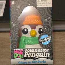 Schylling NeeDoh Squishmas Polar Glow Penguin Super Solid Squish, Glow Pink
