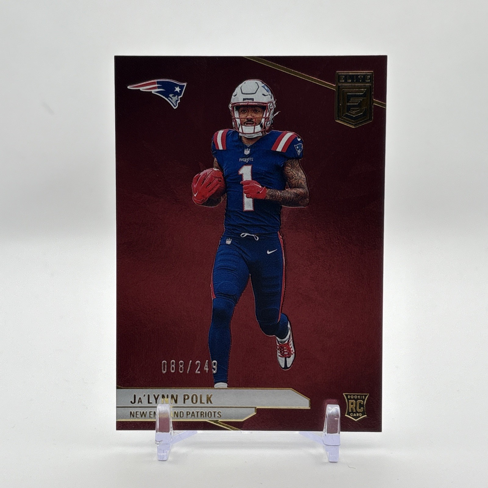 2024 Donruss Elite Maroon #/249 Ja'Lynn Polk #153 Rookie New England Patriots