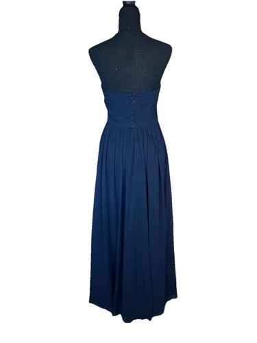 Bill Levkoff Strapless Dress Womens 6 Navy Blue Ruched Chiffon Gown 82965 - Picture 4 of 10
