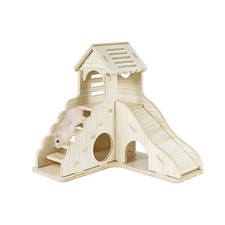 Wood Hamster Hideout House Habitat Wooden Maze Hide Hut with Climbing Ladder ...