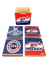 Commemorative Miracle On Ice Hockey Wooden Pallet Shaped Coaster Set Lake Placid