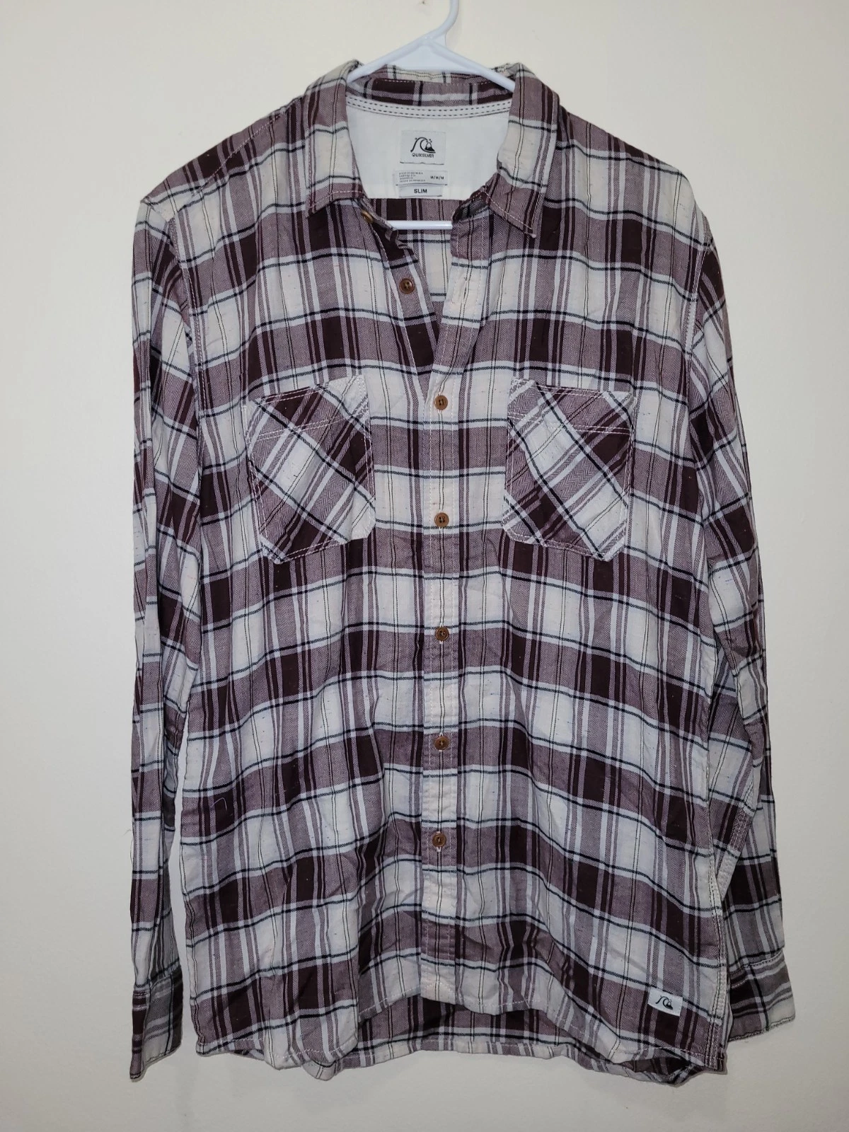 New Quiksilver Men Everyday Flannel LS Button Up Shirt Woven M Surf Burgundy