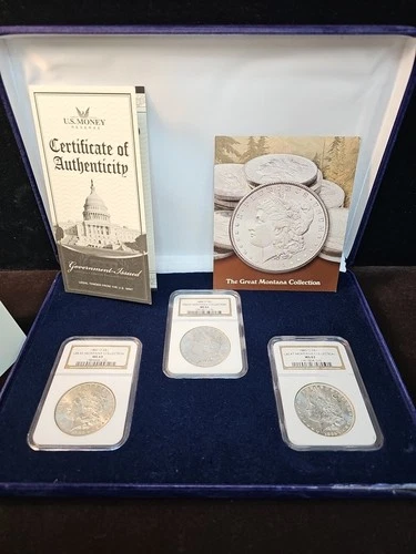 1883-O 1884-O 1885-O Morgan Silver Dollar  Ms63 The Great Montana Collection COA