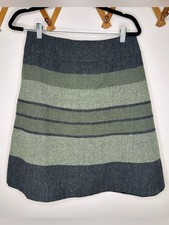 Vintage 90s Pendleton Pure Virgin Wool Green Gray Striped A-Line Skirt / size 10