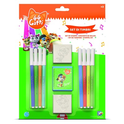 Multiprint Stempelset Für Kinder '44 Gatti' – 7 Stempel Aus Holz & Naturkautschuk, Mit Waschbarer Tinte, Made In Italy