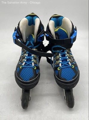 Oxelo Unisex Kids Roller Fit 5 Blue Adjustable Roller Blades And Knee Pads Sz 3