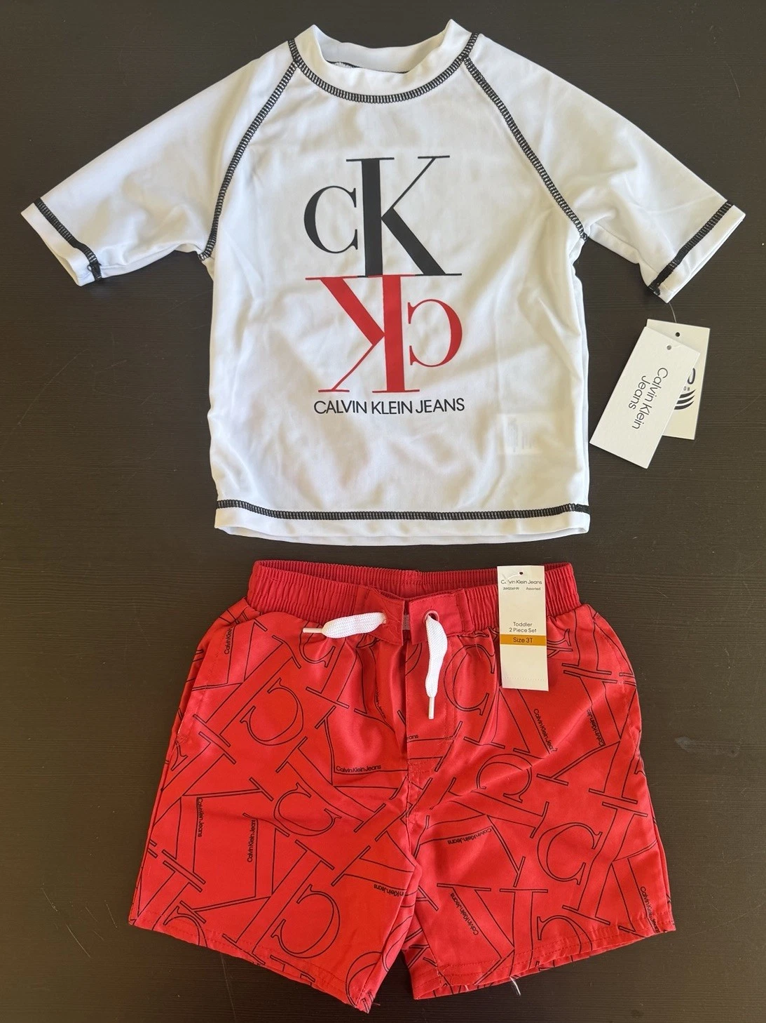 Calvin Klein Toddler 2 Piece Swim Suit Set Size 3T New NWT T Shirt Shorts