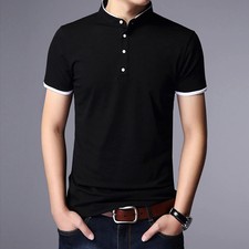 Men Polo Shirt Short Sleeve Business Casual Cotton Solid Color Lapel Knit Top
