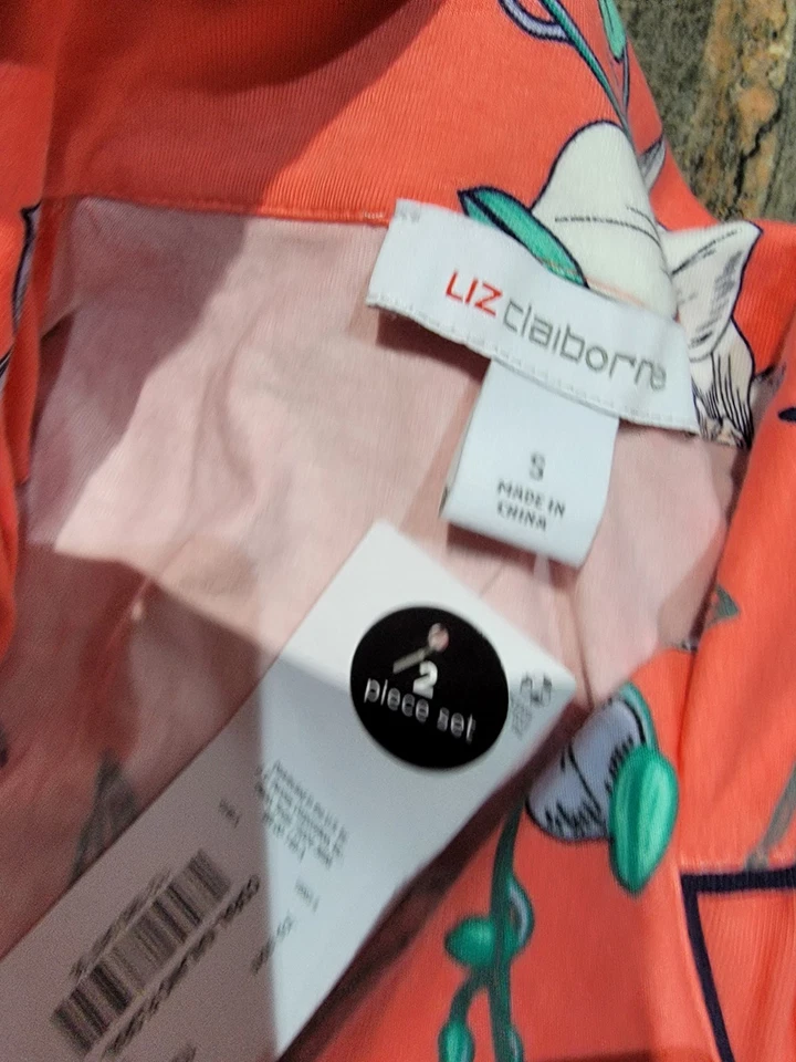  Liz Claiborne Mujer S Coral Multi Floral Corto Slv Pantalón Corto Pijama Conjunto Foto 3 de 4